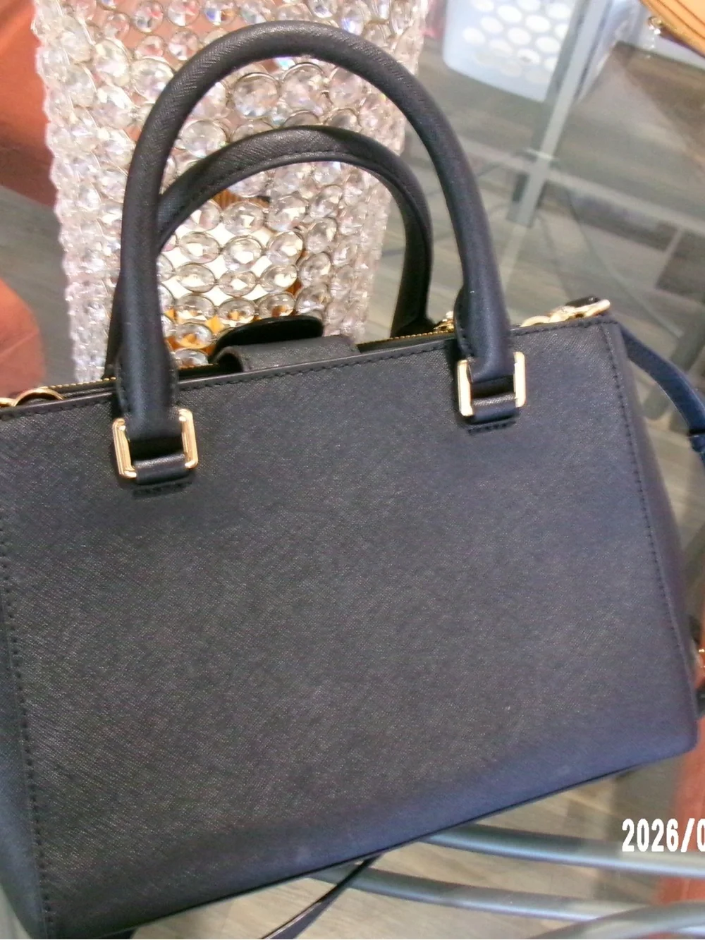 Michael Kors Navy Saffiano Crossbody Satchel with Gold Hardware